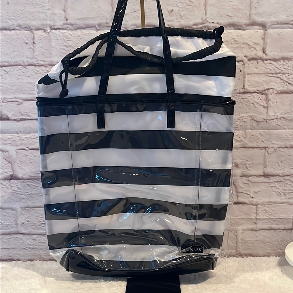 Venus Black and White Striped Beach Tote Bag